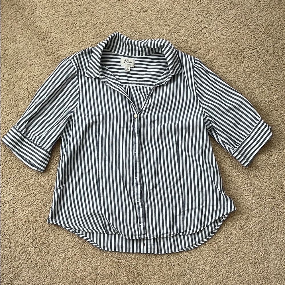 J. Crew Blue and White Button Down Shirt with Classic Stripes